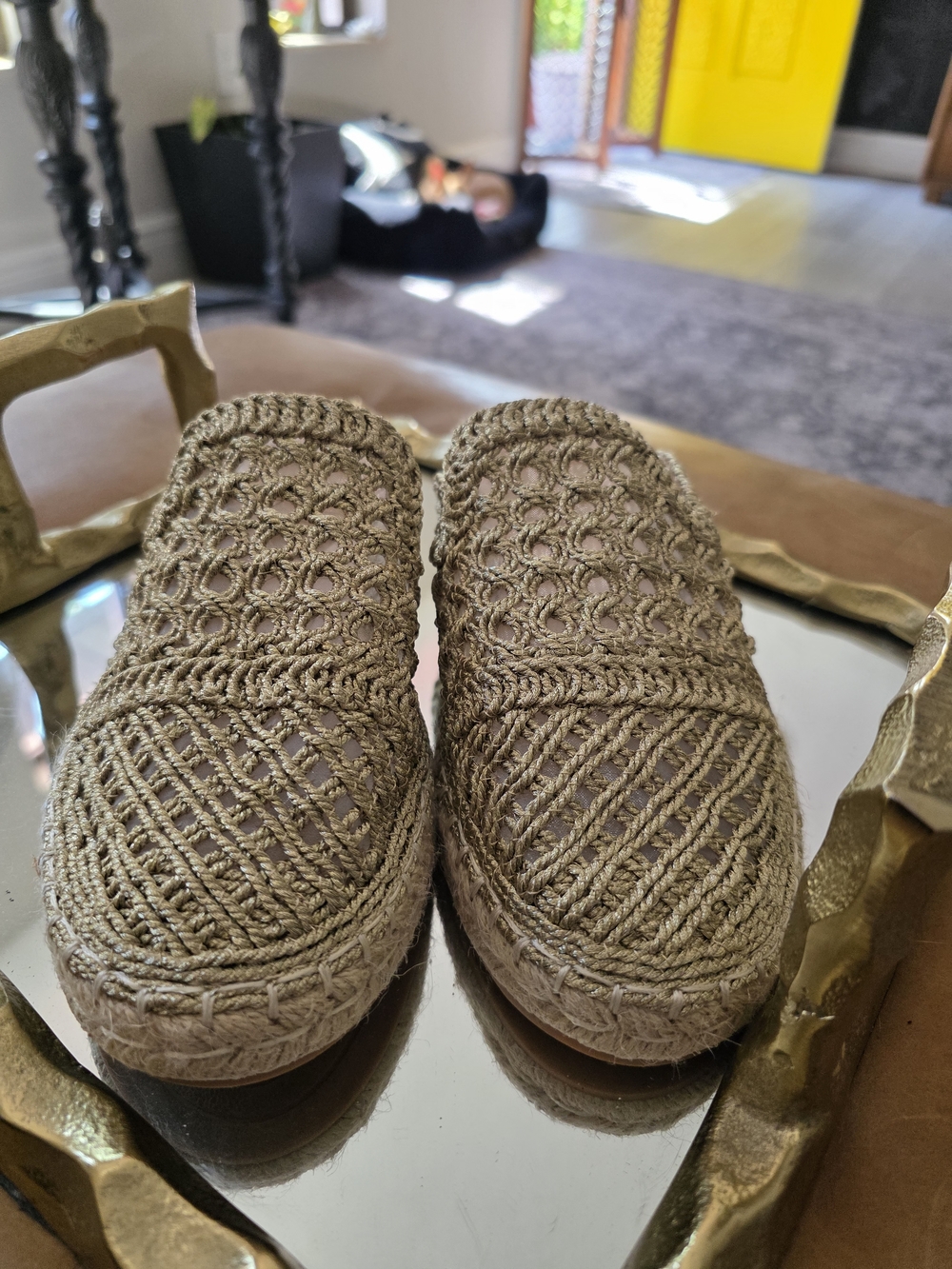 Woven Espadrille Slip-On Flats in Taupe